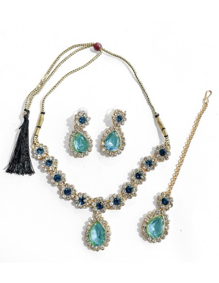 PARURE BIJOUX INDIENNE ESHA BLEU TURQUOISE  - 1