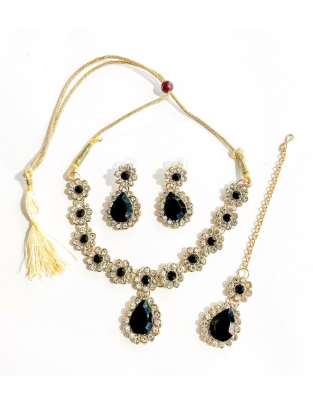 Parure Bijoux indienne Esha noir et doré  - 1